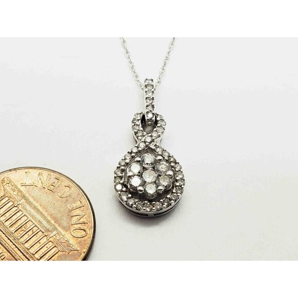 0.3 ctw Diamond Cluster Infinity Loop Pendant Necklace 10k White Gold - Picture 5 of 5